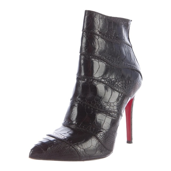 Christian Louboutin Zermadame 120 Black Ostrich Leather Pointed Toe Ankle Boots - Picture 2 of 6